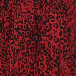 Pre Owned RED Valentino Red Animal Print Stretch Crepe and Lace Long Sleeve Top Dress M