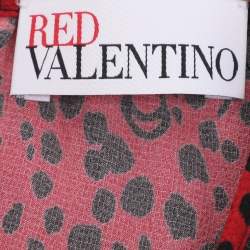 Pre Owned RED Valentino Red Animal Print Stretch Crepe and Lace Long Sleeve Top Dress M