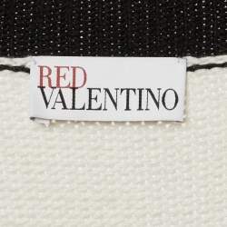 Pre Owned كارديجان ريد فالنتينو تريكوت مخطط بالأبيض مع تفاصيل ربطة مقاس ميديم