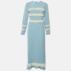 مملوكة مسبقًا RED Valentino Blue & White Silk Ruffled Maxi Dress M