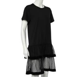 Pre Owned RED Valentino Black Cotton And Mesh Hem Detailed T-Shirt Dress L