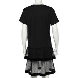 Pre Owned RED Valentino Black Cotton And Mesh Hem Detailed T-Shirt Dress L