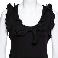 Pre Owned RED Valentino Black Knit Bow Detail Ruffle Trimmed Dress L