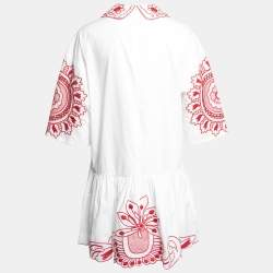 Pre Owned RED Valentino White and Red Cotton Embroidered Peter Pan Collar Dress M