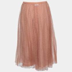 Pre Owned RED Valentino Light Pink Polka-Dot Pleated Tulle Midi Skirt M