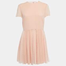 Pre Owned RED Valentino Pink Silk & Lace Short Sleeve Mini Dress L