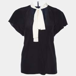 RED Valentino Black Silk Contrast Neck Tie Detail Top M
