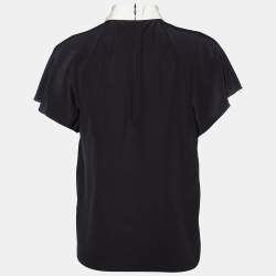 RED Valentino Black Silk Contrast Neck Tie Detail Top M