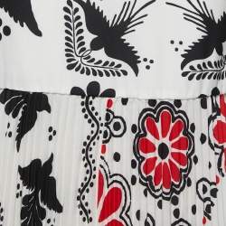 Pre Owned Red Valentino Cream/Black Printed Crepe Pleated Mini Dress S