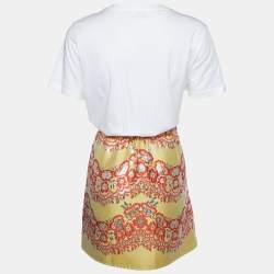 Pre Owned RED Valentino White Cotton Knit & Multicolor Lurex Jacquard Mini Dress L