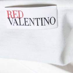 Pre Owned RED Valentino White Cotton Knit & Multicolor Lurex Jacquard Mini Dress L