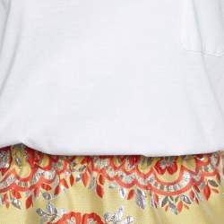 Pre Owned RED Valentino White Cotton Knit & Multicolor Lurex Jacquard Mini Dress L