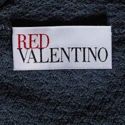 Pre Owned RED Valentino Navy Blue Patterned Knit Bow Detail Midi Dress L