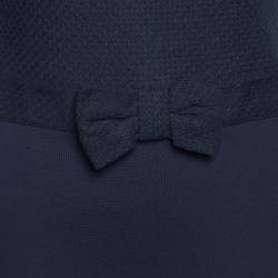 Pre Owned RED Valentino Navy Blue Patterned Knit Bow Detail Midi Dress L