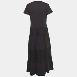 Pre Owned RED Valentino Black Lace Trimmed Abito Jersey Tiered Maxi Dress S