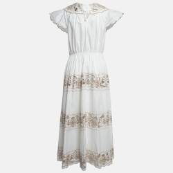 Pre Owned RED Valentino White Embroidered Poplin Tiered Maxi Dress M