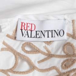 Pre Owned RED Valentino White Embroidered Poplin Tiered Maxi Dress M
