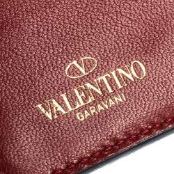 Pre Owned Valentino Red Leather Rockstud Spike French Wallet