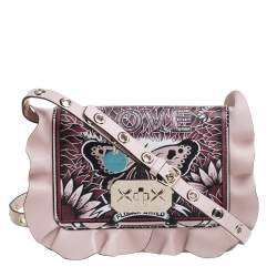 RED Valentino Nude Leather Butterfly Stay Wild Print Rock Ruffles  Crossbody Bag RED Valentino