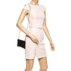 Pre Owned RED Valentino Black Leather Flower Puzzle Pochette Bag