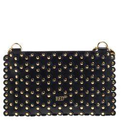 Pre Owned RED Valentino Black Leather Flower Puzzle Pochette Bag