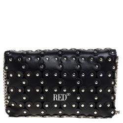 Pre Owned RED Valentino Black Leather Flower Puzzle Clutch Bag