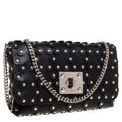Pre Owned RED Valentino Black Leather Flower Puzzle Clutch Bag