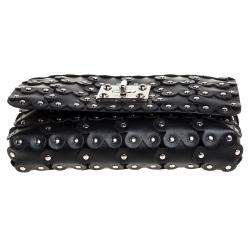 Pre Owned RED Valentino Black Leather Flower Puzzle Clutch Bag