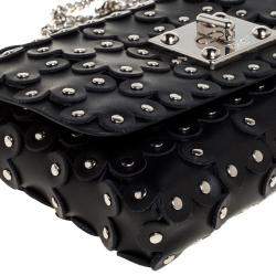 Pre Owned RED Valentino Black Leather Flower Puzzle Clutch Bag