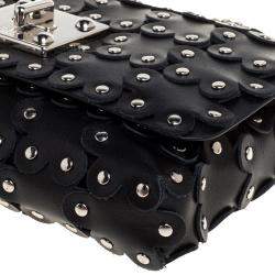 Pre Owned RED Valentino Black Leather Flower Puzzle Clutch Bag