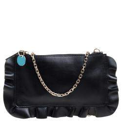 RED Valentino Black Leather Rock Ruffles Pochette Bag