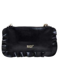 RED Valentino Black Leather Rock Ruffles Pochette Bag
