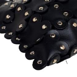 Pre Owned RED Valentino Black Leather Flower Puzzle Pochette Bag