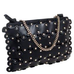 Pre Owned RED Valentino Black Leather Flower Puzzle Pochette Bag