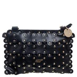 Pre Owned RED Valentino Black Leather Flower Puzzle Pochette Bag