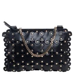 Pre Owned RED Valentino Black Leather Flower Puzzle Pochette Bag