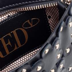 Pre Owned RED Valentino Black Leather Flower Puzzle Pochette Bag