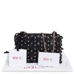 RED Valentino Black Leather Flower Puzzle Pochette Bag