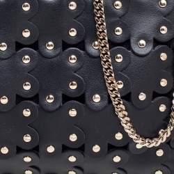 RED Valentino Black Leather Flower Puzzle Pochette Bag