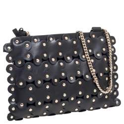 RED Valentino Black Leather Flower Puzzle Pochette Bag