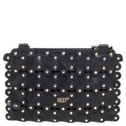 RED Valentino Black Leather Flower Puzzle Pochette Bag