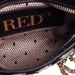 RED Valentino Black Leather Flower Puzzle Pochette Bag