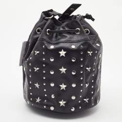 RED Valentino Black Leather Studded Drawstring Bucket Bag