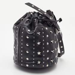 RED Valentino Black Leather Studded Drawstring Bucket Bag
