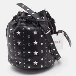 RED Valentino Black Leather Studded Drawstring Bucket Bag