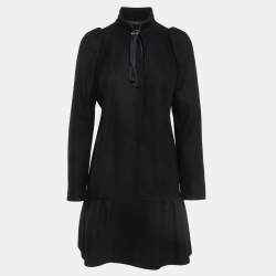 RED Valentino Black Wool Blend Ruffled Mini Overcoat L