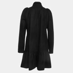RED Valentino Black Wool Blend Ruffled Mini Overcoat L