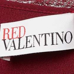 Pre Owned RED Valentino Burgundy Tulle Trim Crepe Flared Midi Dress M