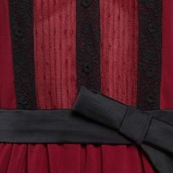 Pre Owned RED Valentino Burgundy Tulle Trim Crepe Flared Midi Dress M