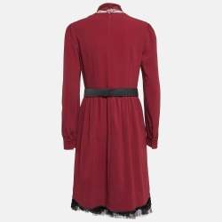 Pre Owned RED Valentino Burgundy Tulle Trim Crepe Flared Midi Dress M